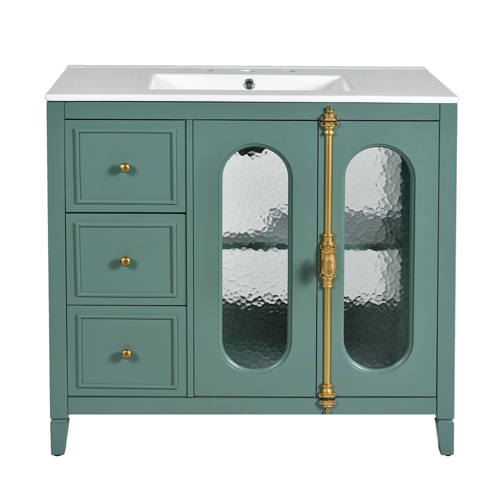 VanityFus 36-in Green Bathroom Vanity Single Sink Combo with Ceramic Top Undermount 2 Soft Close Doors 3 Drawers